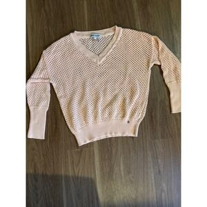 DKNY Jeans Womens Peach Open Knit V-Neck Sweater Mesh Long Sleeve Size M